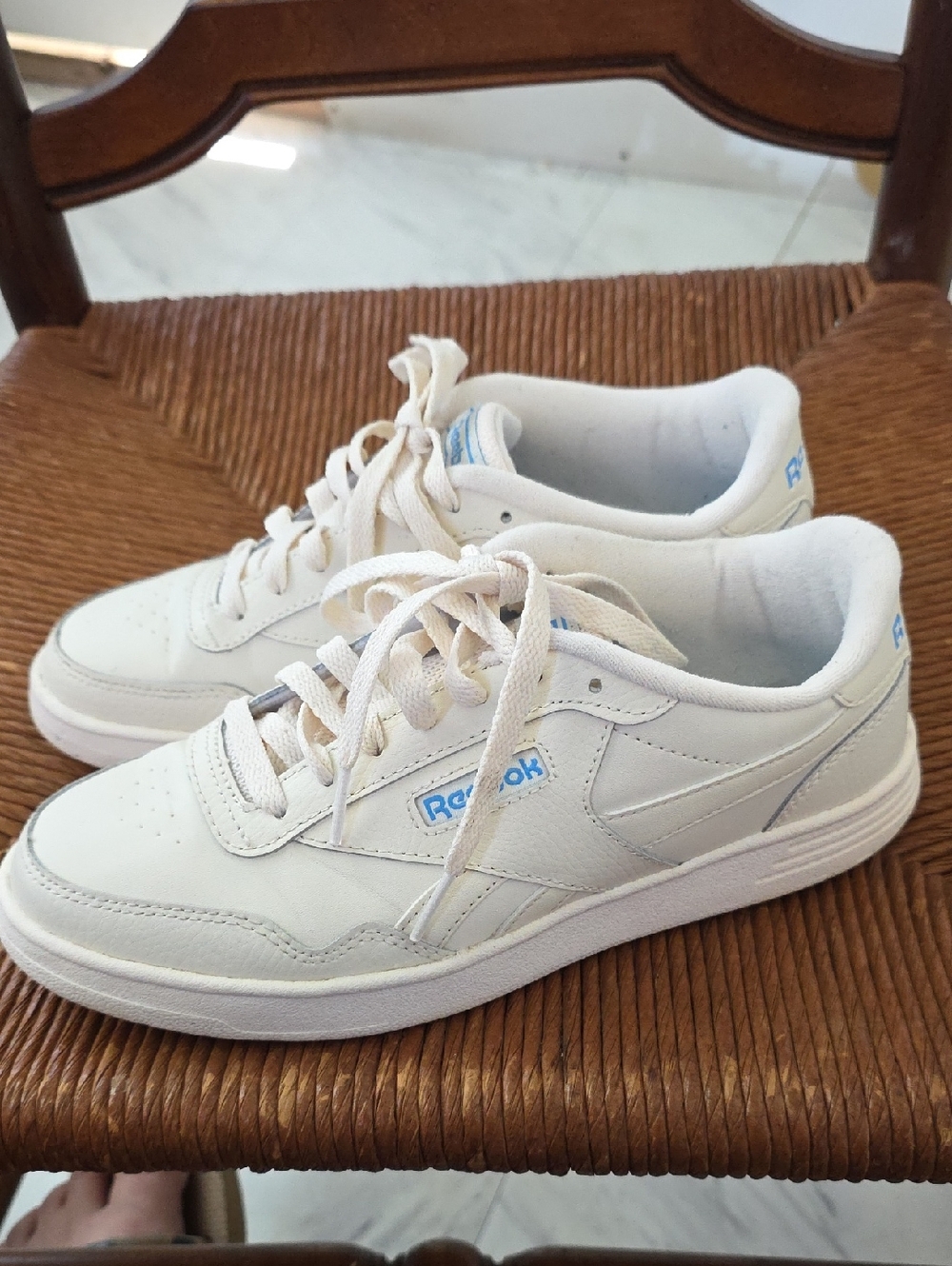 Reebok White Sneakers with Light Blue Logo Accents
